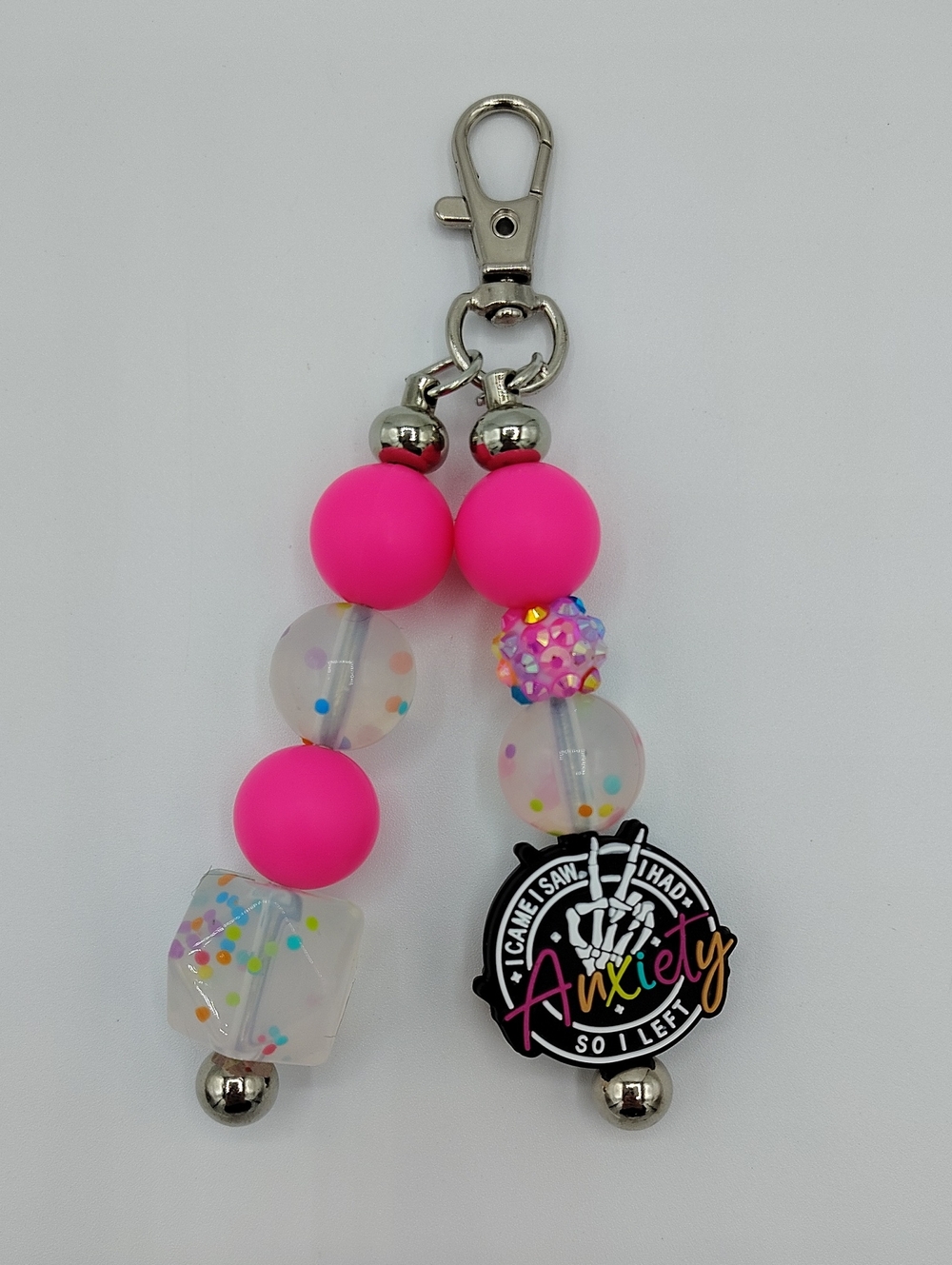 Handcrafted Anxiety Pink Beaded Keychain/Bag Charm